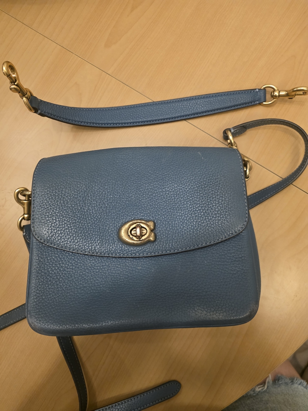 Coach Pebbled Leather Crossbody Bag in Blue with Gold Hardware
